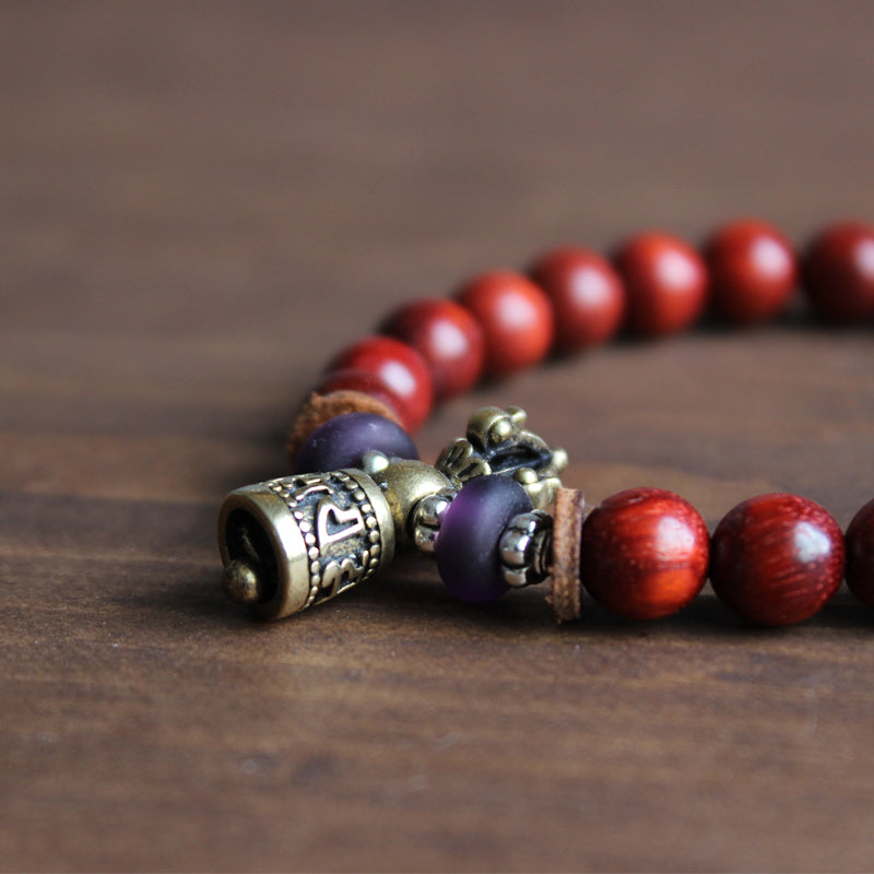 Buddhist Handcrafted Nature Sandalwood Bracelet for "Benevolence & Bold" with Vajra Strength Charm