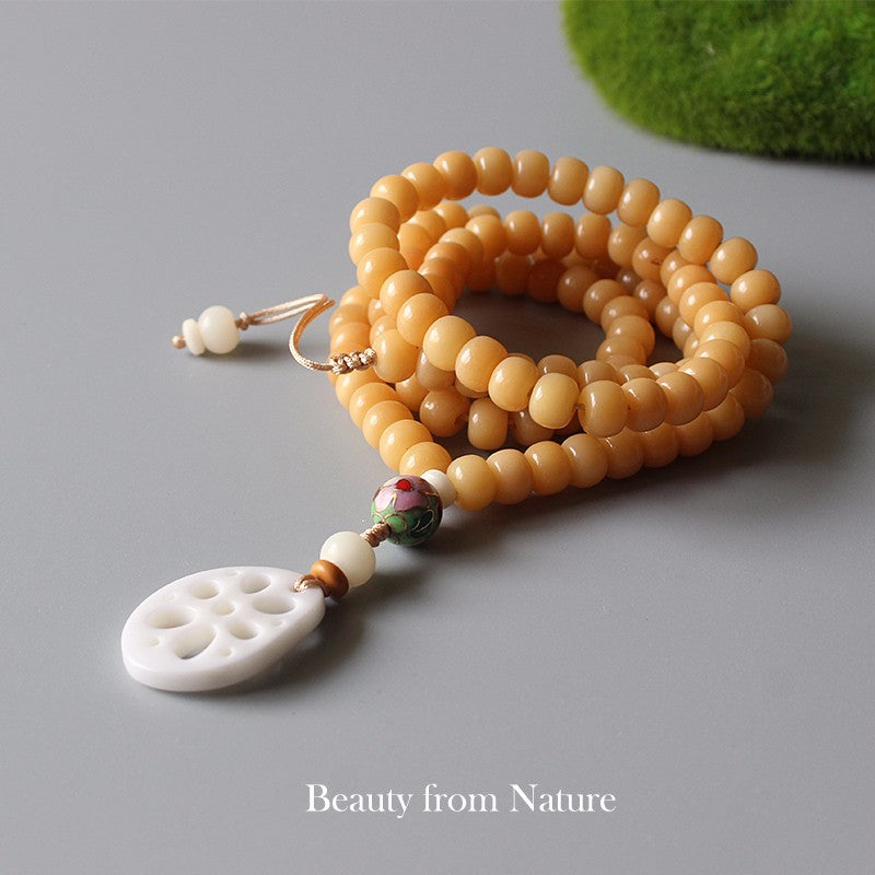 Buddhist Handcrafted Nature Sandalwood Necklace - "Peacefully Awake" (made with Natural Tree Bodhi Seed)