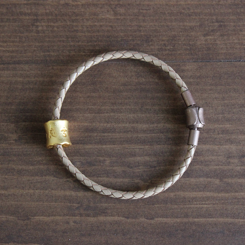 Tibetan Lucky Mantra Bangle (Leather and Silver)