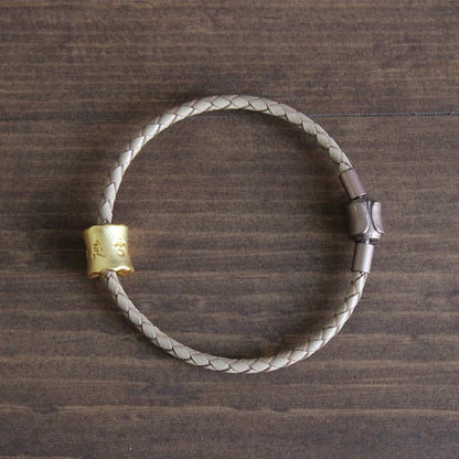 Tibetan Lucky Mantra Bangle (Leather and Silver)