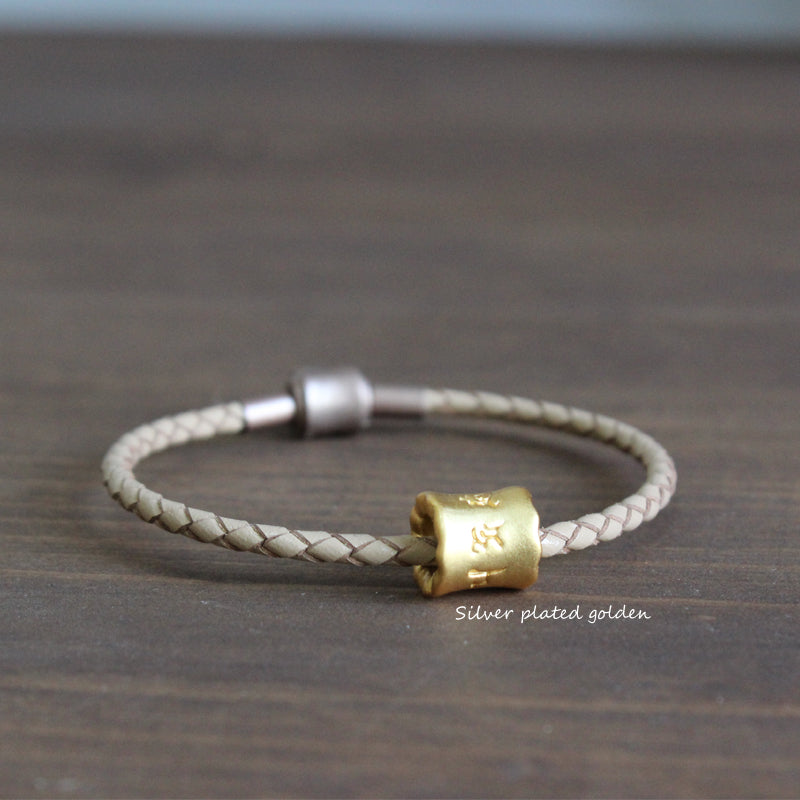 Tibetan Lucky Mantra Bangle (Leather and Silver)