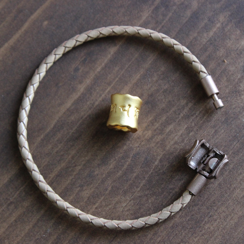 Tibetan Lucky Mantra Bangle (Leather and Silver)