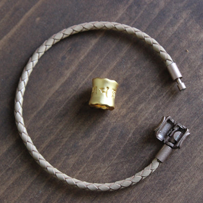 Tibetan Lucky Mantra Bangle (Leather and Silver)