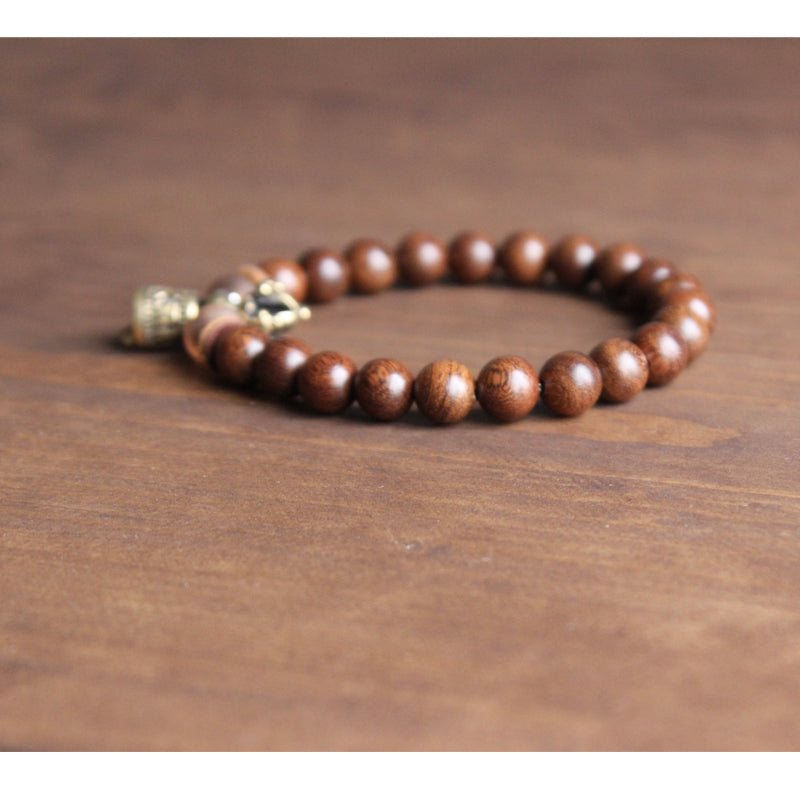 Buddhist Handcrafted Nature Sandalwood Bracelet for Optimism & Passion (Copper Vajra and Red Sandalwood)
