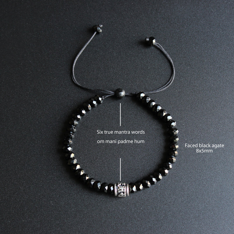 Buddhist Handcrafted Nature Sandalwood Bracelet for "Strength" (Black Agate)