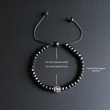 Buddhist Handcrafted Nature Sandalwood Bracelet for "Strength" (Black Agate)