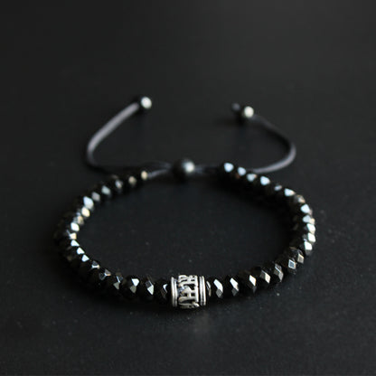 Buddhist Handcrafted Nature Sandalwood Bracelet for "Strength" (Black Agate)