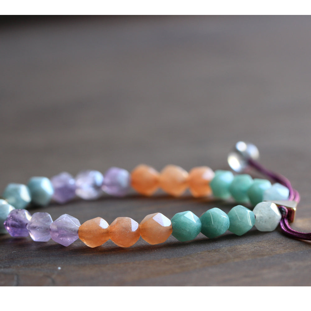Royal Gemstone Chakra Bracelet (Pure Crystal, Amethyst, and Matte Amazonite)