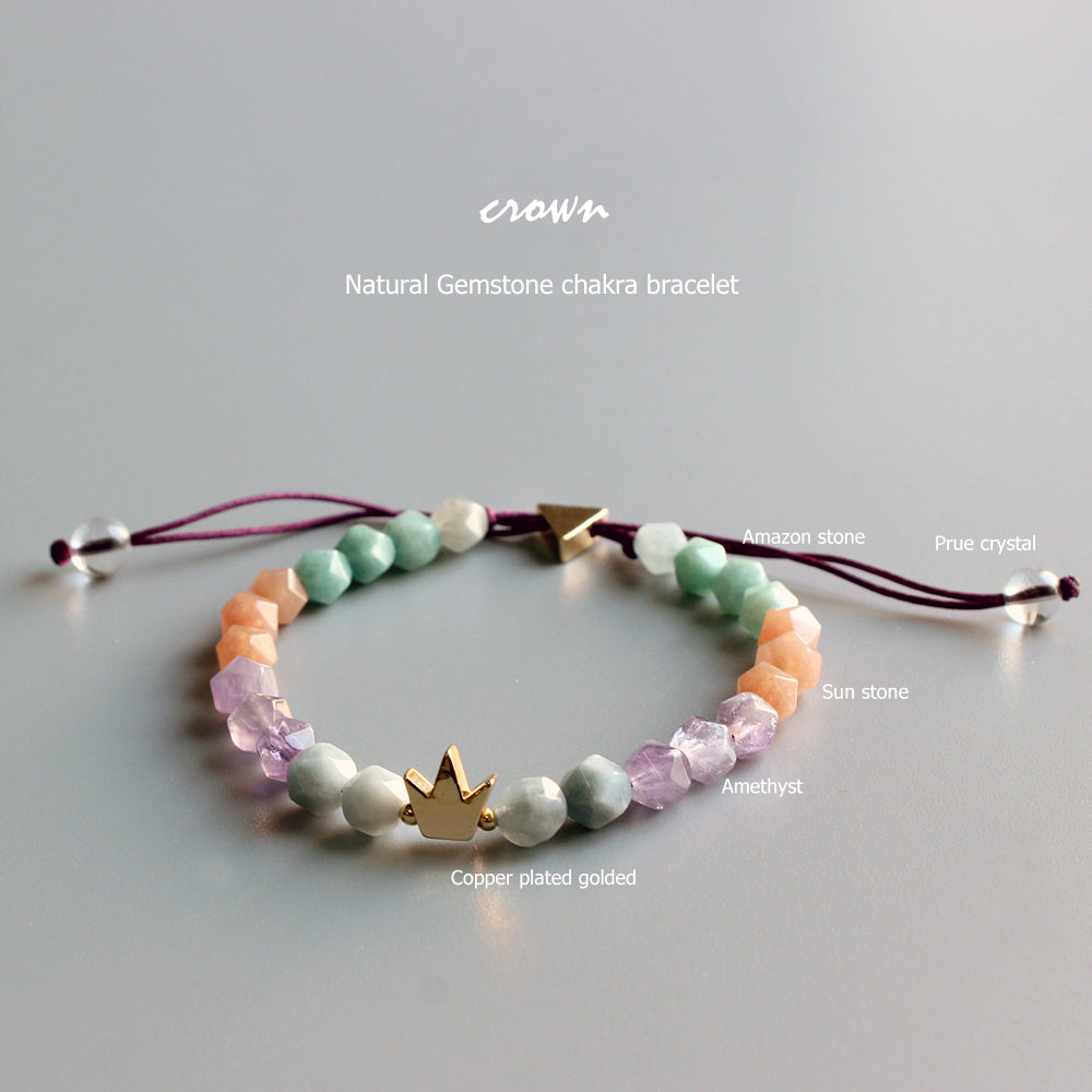 Royal Gemstone Chakra Bracelet (Pure Crystal, Amethyst, and Matte Amazonite)