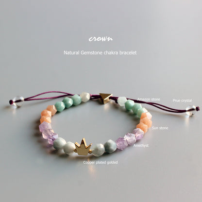 Royal Gemstone Chakra Bracelet (Pure Crystal, Amethyst, and Matte Amazonite)