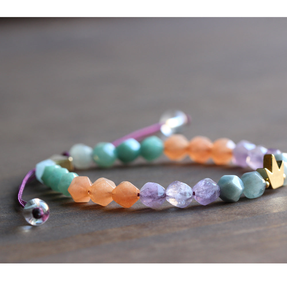 Royal Gemstone Chakra Bracelet (Pure Crystal, Amethyst, and Matte Amazonite)