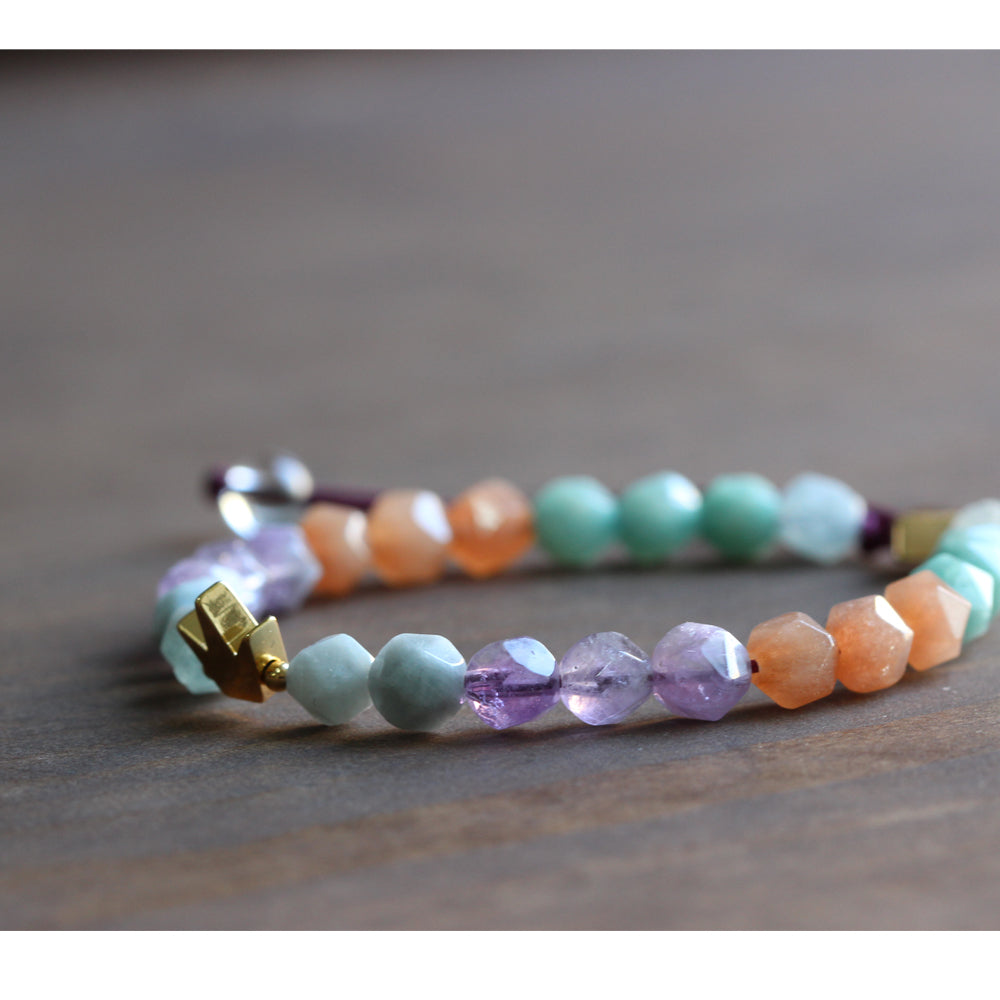 Royal Gemstone Chakra Bracelet (Pure Crystal, Amethyst, and Matte Amazonite)