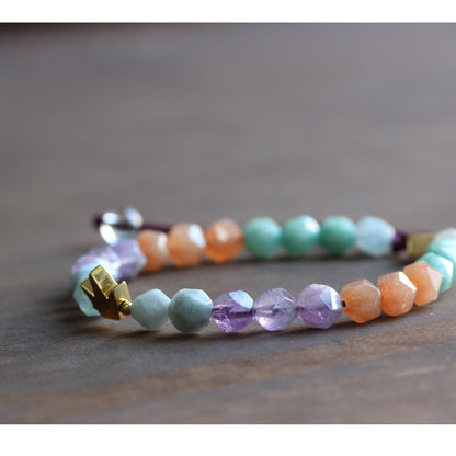 Royal Gemstone Chakra Bracelet (Pure Crystal, Amethyst, and Matte Amazonite)