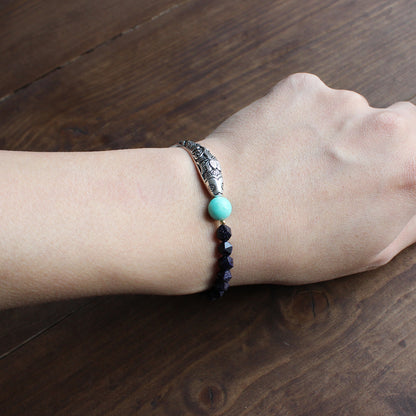 Buddhist Handcrafted Nature Sandalwood Dream Bracelet with Lucky Fish Charm (Ocean Blue Sandstone)