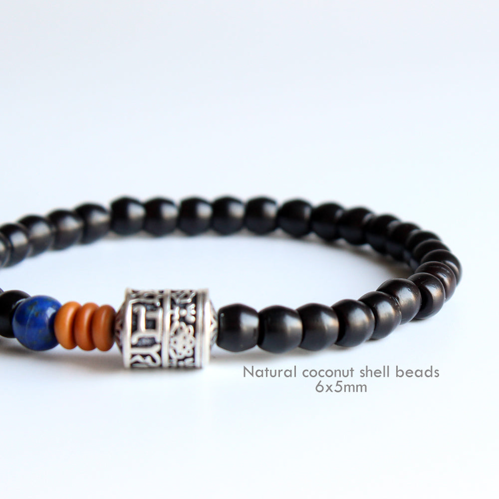 Buddhist Handcrafted Nature Sandalwood Bracelet for "Good Luck" (made with Antiquity Stone of Lapiz Lazuli)