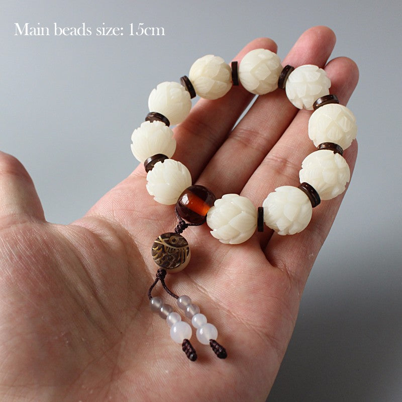 Buddhist Handcrafted Nature Sandalwood White Lotus Bracelet (Bodhi Ivory  Seed)
