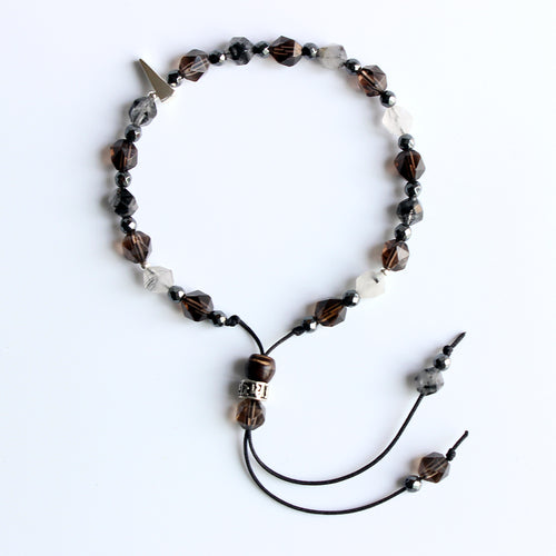 Buddhist Handcrafted Nature Sandalwood Confidence & Soothing Bracelet (Smoky Crystals & Tourmaline)