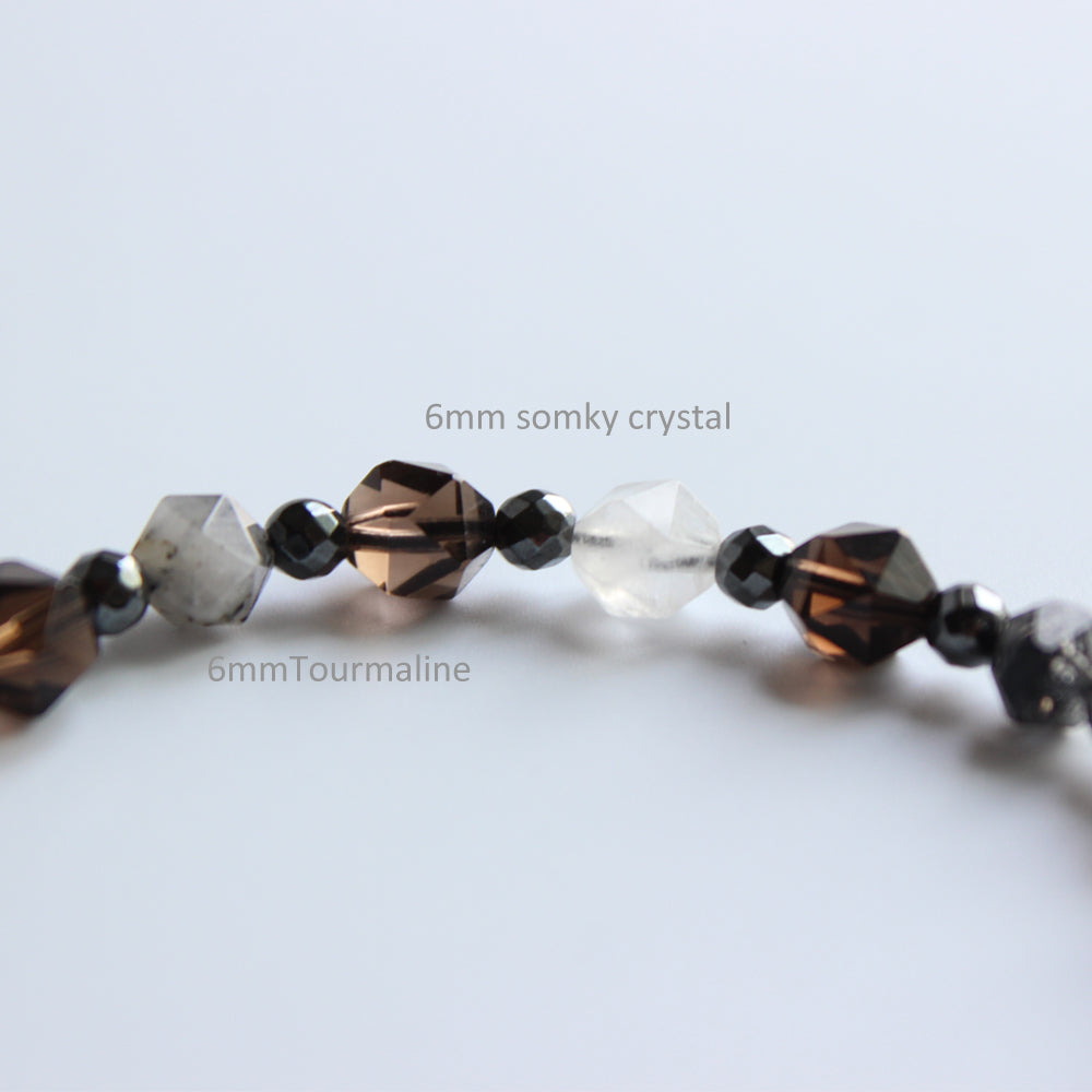 Buddhist Handcrafted Nature Sandalwood Confidence & Soothing Bracelet (Smoky Crystals & Tourmaline)