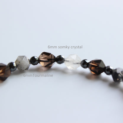 Buddhist Handcrafted Nature Sandalwood Confidence & Soothing Bracelet (Smoky Crystals & Tourmaline)