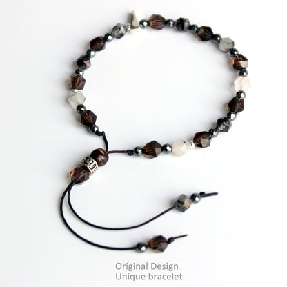 Buddhist Handcrafted Nature Sandalwood Confidence & Soothing Bracelet (Smoky Crystals & Tourmaline)
