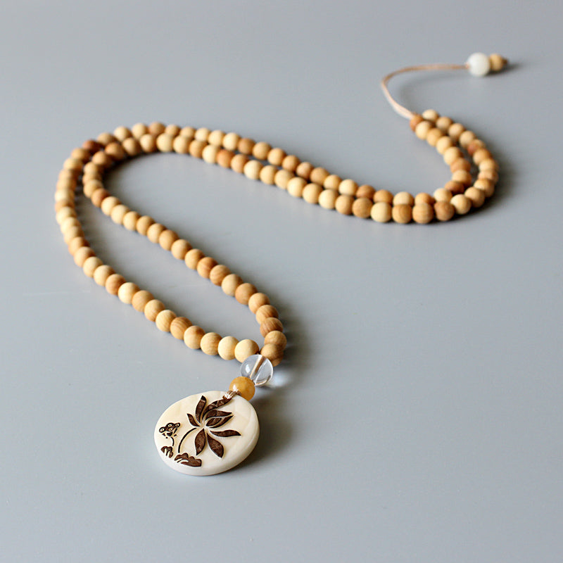 Buddhist Handcrafted Nature Sandalwood Necklace for "Harmony & Focus" (made with Organic Tree Tagua Nut)