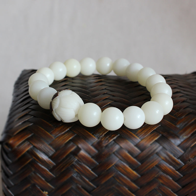 Buddhist Handcrafted Nature Sandalwood Bracelet for " Tolerance & Patience" (made with Organic Lotus Flower & White Bodhi Seeds)
