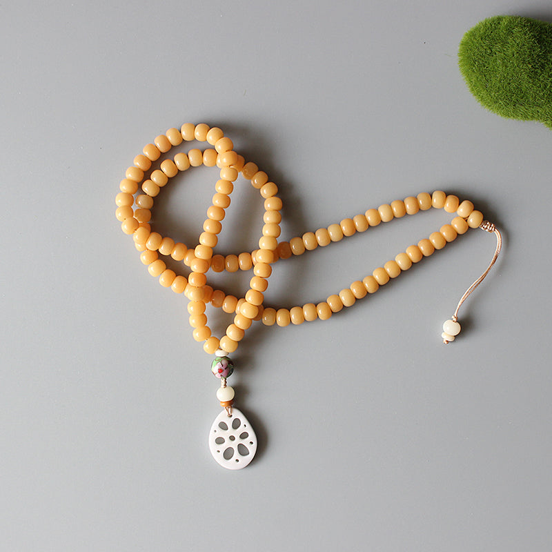Buddhist Handcrafted Nature Sandalwood Necklace - "Peacefully Awake" (made with Natural Tree Bodhi Seed)