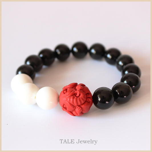 Healing Bracelet with Carved Elephant Charm (Black Obsidian)