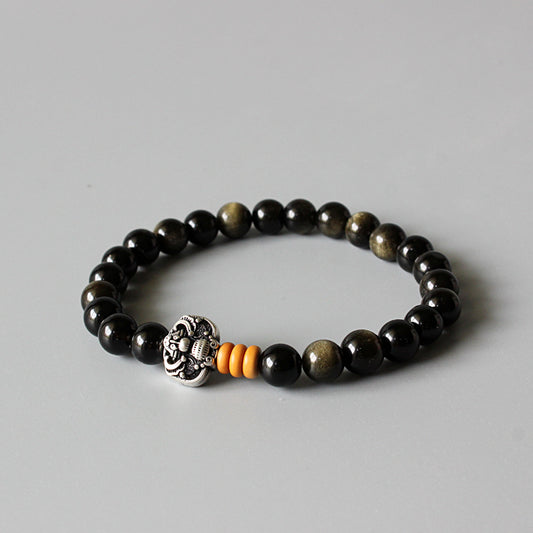 Lucky Golden Obsidian Beaded Charm Bracelet (Golden Obsidian Beads)