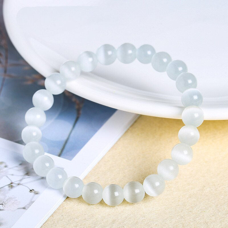 Natural Crystal Gemstone ~ Cat's Eye Stones & Pure Opal Moonstone Bracelet ~ for "Inner Strength and Stability"
