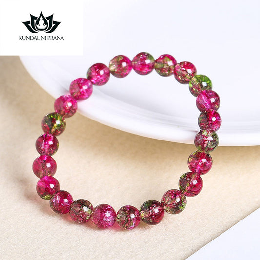 Natural Crystal Gemstone ~ Rainbow Popcorn Stones w/ Crackle Quartz Bracelet ~ for "Healing, Alignment and Balance"
