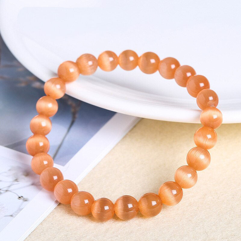 Natural Crystal Gemstone ~ Cat's Eye Stones & Pure Opal Moonstone Bracelet ~ for "Inner Strength and Stability"